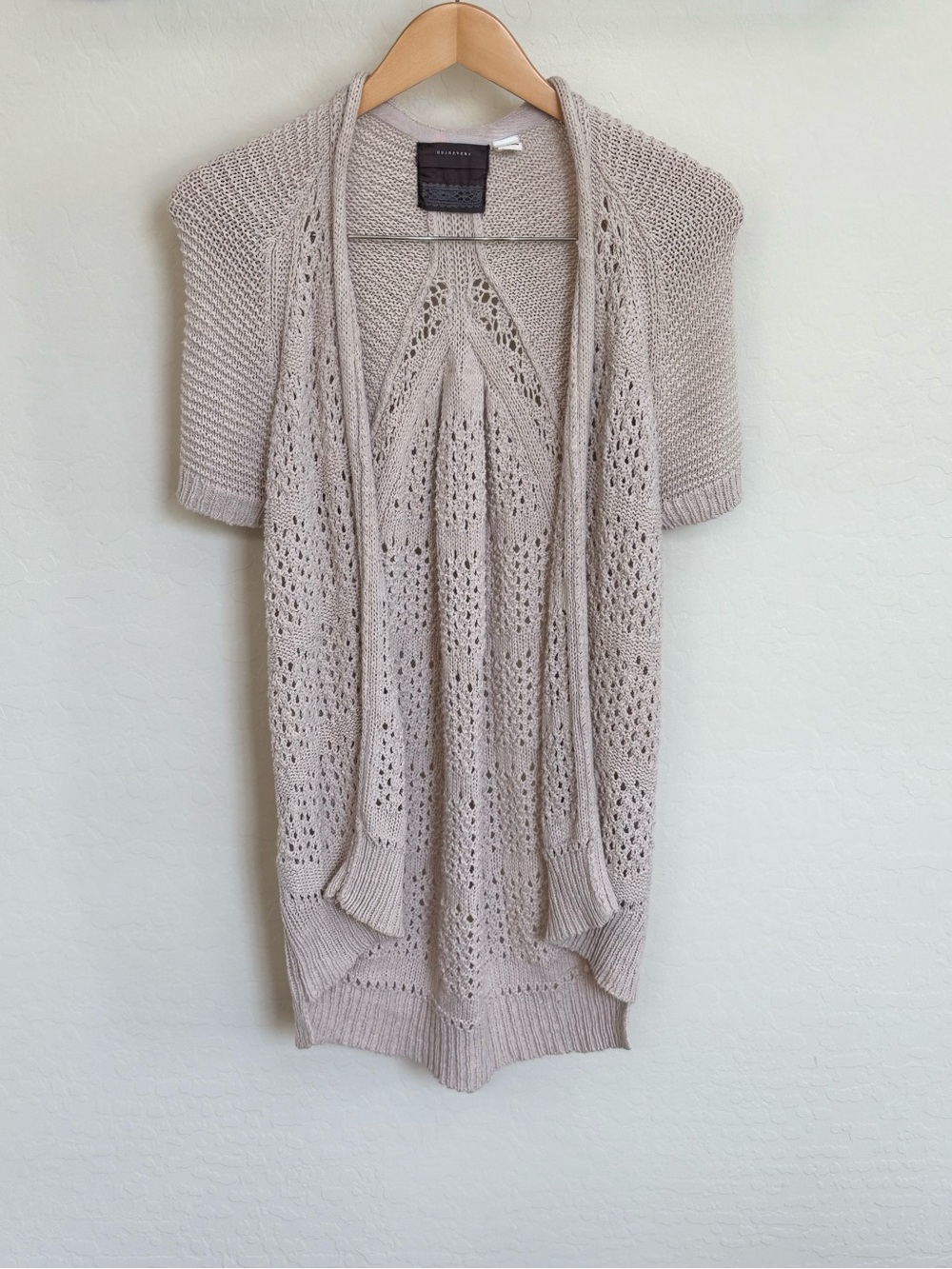 Anthropologie Guinevere Pointelle Knit Open Front Cardigan Beige XS
